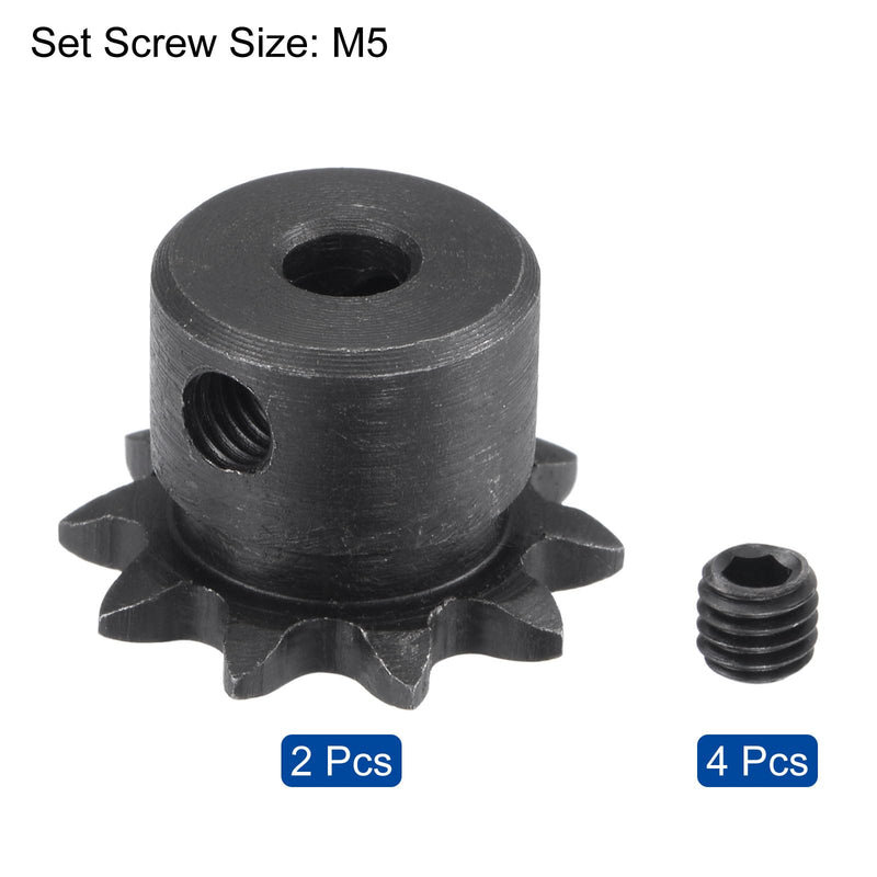 uxcell #25 Chain Roller Sprocket, 5mm Bore 1/4" Pitch 10 Tooth Single Strand Chain Sprocket, C45 Carbon Steel 25 Roller Chain Sprocket with Set Screws for ISO 04C Chain, 2Pcs 23.5mmx5mm