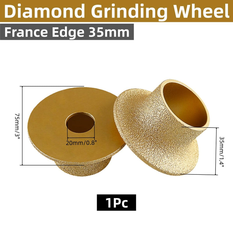 3inch 75mm Brazed Diamond Grinding Wheel Polishing Disc Stone Edging Wheel for Granite Marble Porcelain Tile Quartz Trimming 1Pc (France Edge, Thickness 35mm) France Edge