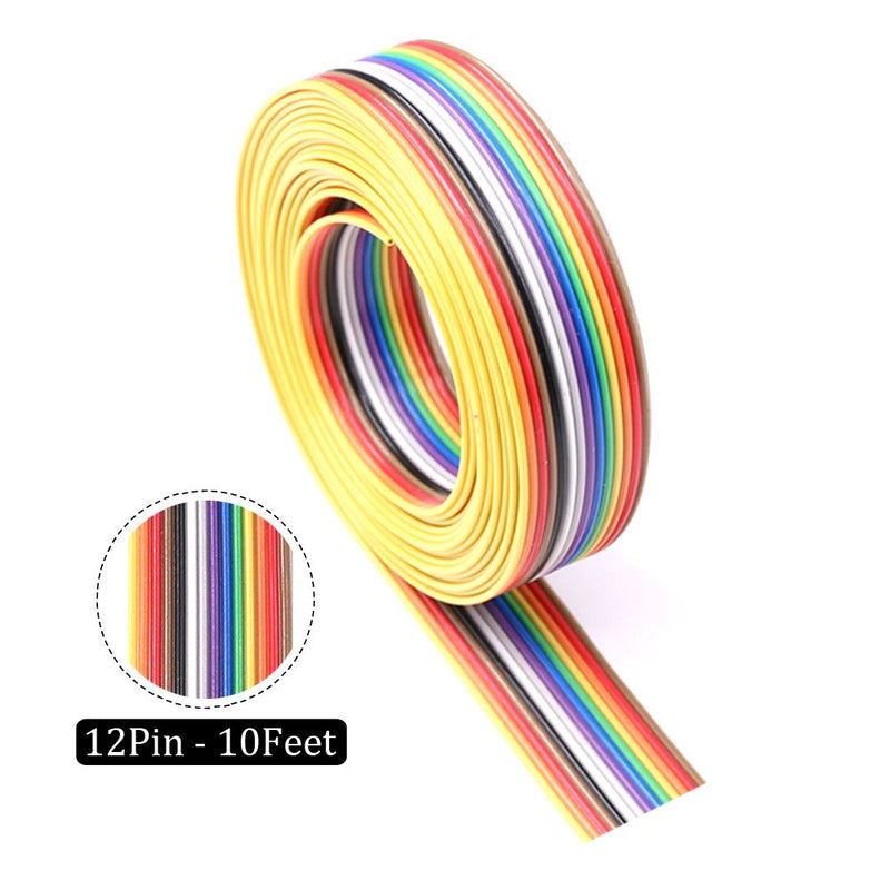 Glarks 10ft / 3m 10/14/16/20 Wire Rainbow Color Flat Ribbon IDC Wire Cable Kit for 2.54mm Connectors