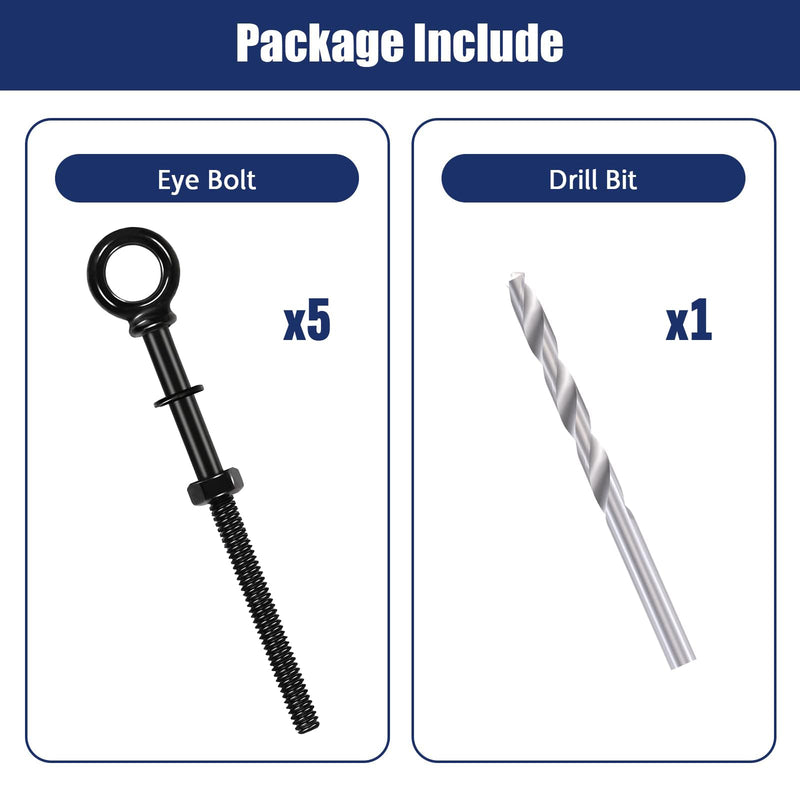 5 Pack Eye Bolt, 1/4” x 5" T316 Stainless Steel Eyebolts, Heavy Duty Shoulder Lifting Ring Threaded Eyebolts with Nuts and Washers HF038B 1/4"×5" 5 Pack