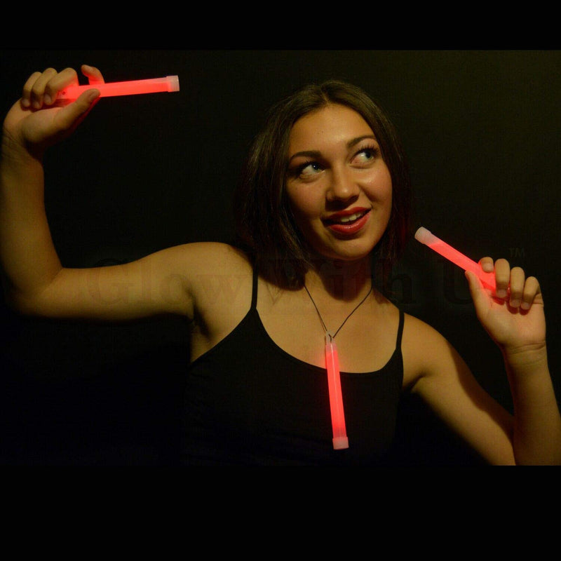 Glow Sticks Bulk Wholesale, 25 6” Industrial Grade Red Light Sticks. Bright Color, Glow 12-14 Hrs, Safety Glow Stick with 3-Year Shelf Life, GlowWithUs Brand 25 Glow Sticks