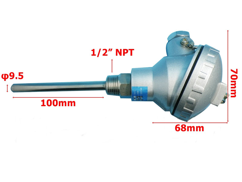 RTD PT100 Temperature Sensors Probes with 1/2” NPT Threads and Terminal Head