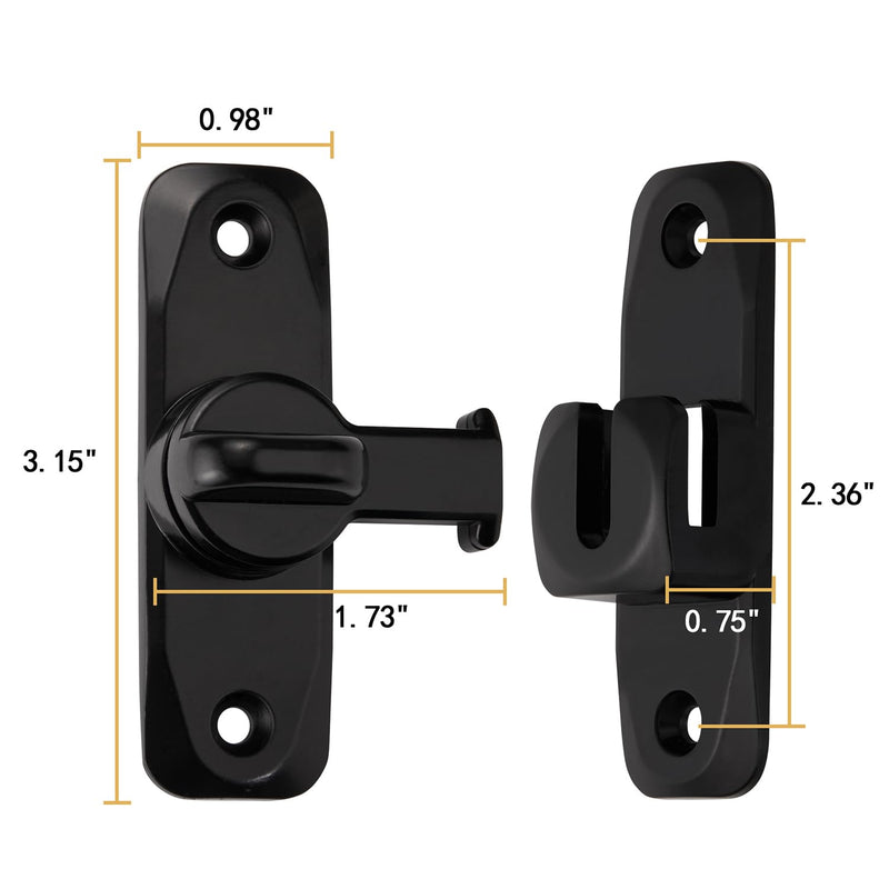 2 Packs Barn Door Latches,Black 90/180 Degree Gate Lock,Zinc Alloy Right Angle Door Lock Latch,Flip Gate Latches Hardware,Door Security Sliding Door Latch Lock fo Cabinets,Bathroom,Barn Door Black 2
