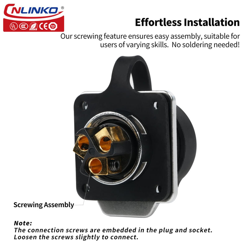 CNLINKO LP-20 3-Pin Waterproof Connector - Quick Plugging & Secure Screw-in Design, IP68 Aviation Connector, M20 Flange Socket with 4-Hole Panel (LP20 3 Pin) LP-20 3-Pin Screwing