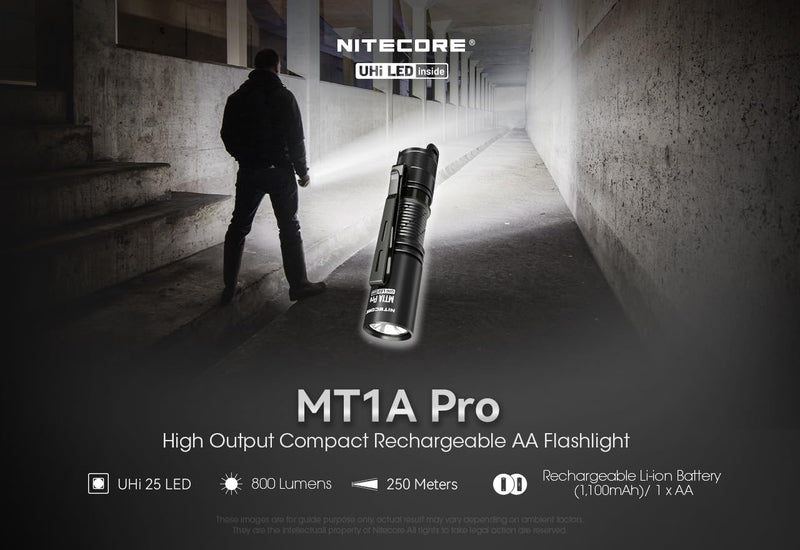 Nitecore MT1A Pro 800 Lumen EDC Flashlight Penlight, Compatible with 1x AA Battery. USB-C Rechargeable, Including NitecoreS Sticker