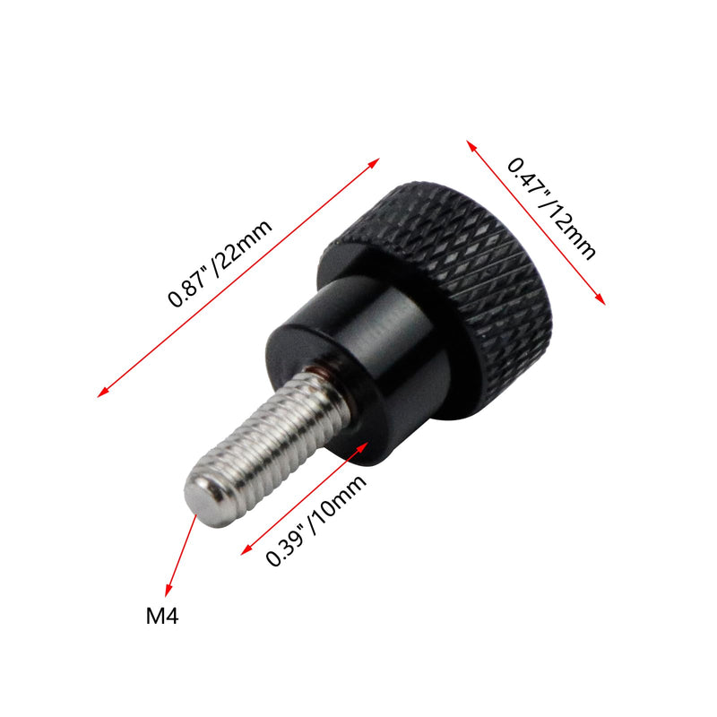 6 Pcs M4 0.39"(10mm) Threads High Head Knurled Thumb Screws Knobs Aluminum Alloy Red Knurled Shoulder Flat Tip Thumbscrew, Black 0.39"(10mm) Threads length