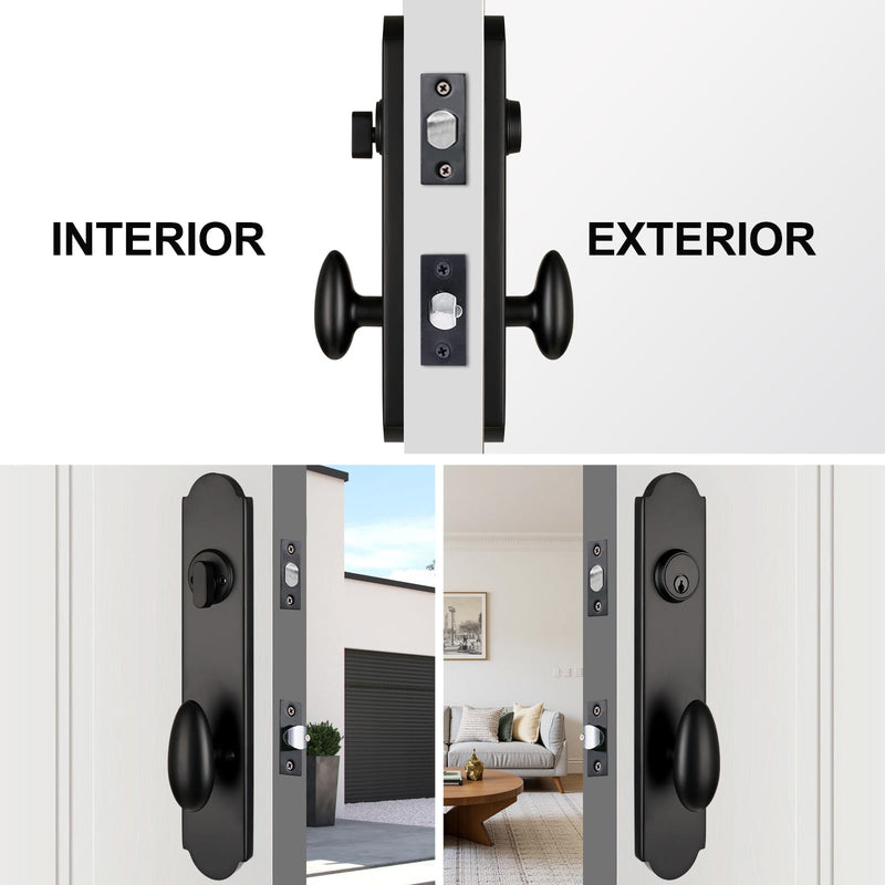 Modern Front Door Handle, Matte Black Entry Handle with Knob