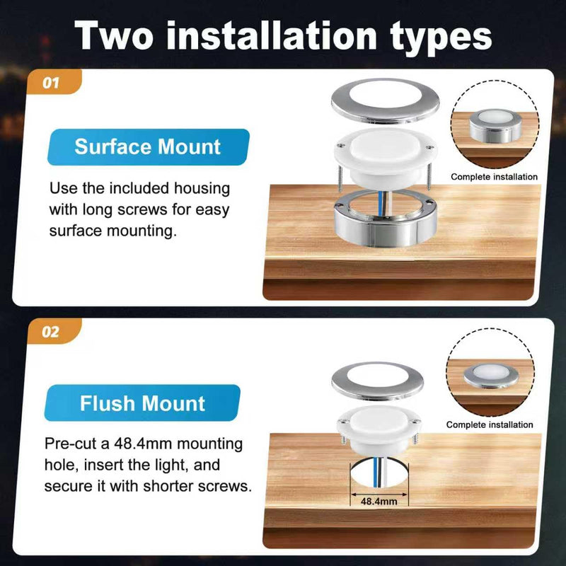 Boat Ceiling Lights interior boat lights waterproof 12v marine Deck Lights for pontoon RV Fishing Boat (Warm White & Bule) Warm White & Bule