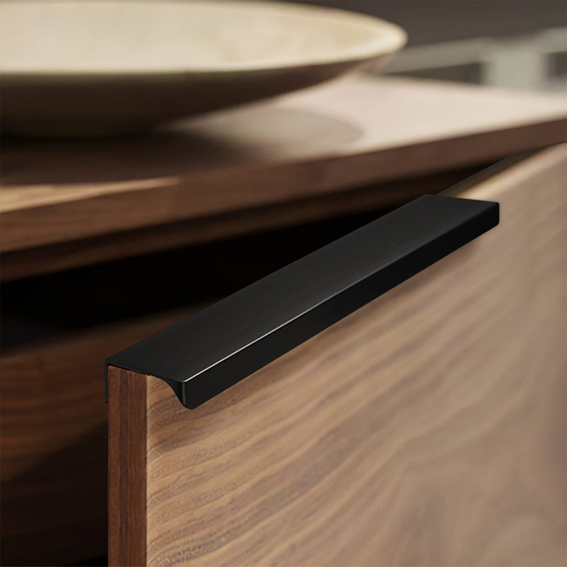 Satanga Edge Black Finger Pull for cabinets Kitchen Concealed Drawer pulls Aluminum Flat Hidden Back Mount Door Handle for Home 10Pack Modern 6.3" Hole Center Easy Installation 6.3" Hole Center 7.87" Overall Length Matte Black 10