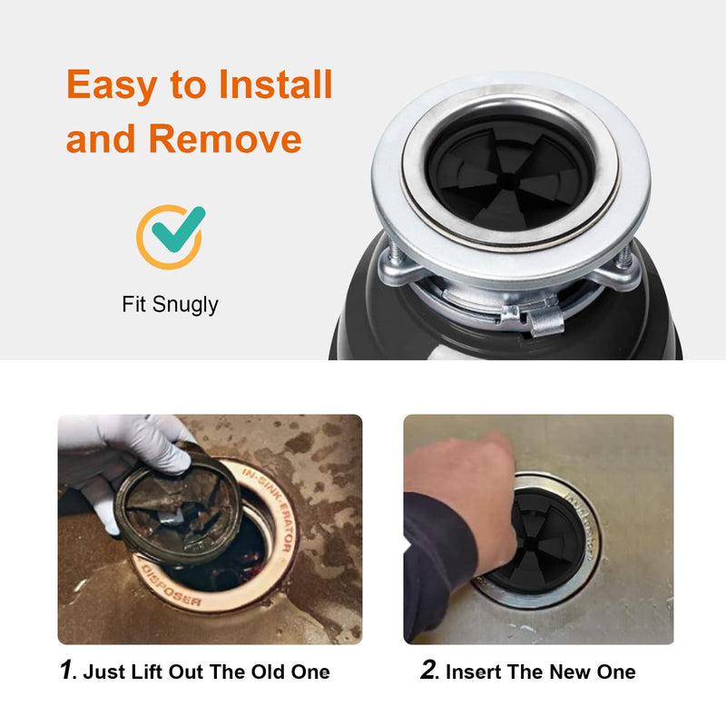 2Pcs 3 3/8" Garbage Disposal Splash Guard, Quiet garbage disposal rubber drain insert, Sink Splash Guard QCB-AM Replacement for InSinErator Evolution Series, Removable Garbage Disposal Parts Black 3 3/8" 2Pack
