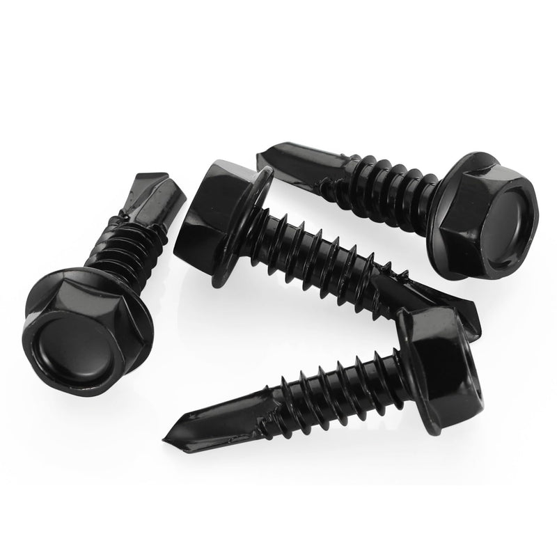 #8 x 1 Hex Washer Head Self Drilling Screws Black Finish, 410 Stainless Steel, 50 PCS #8 x 1"