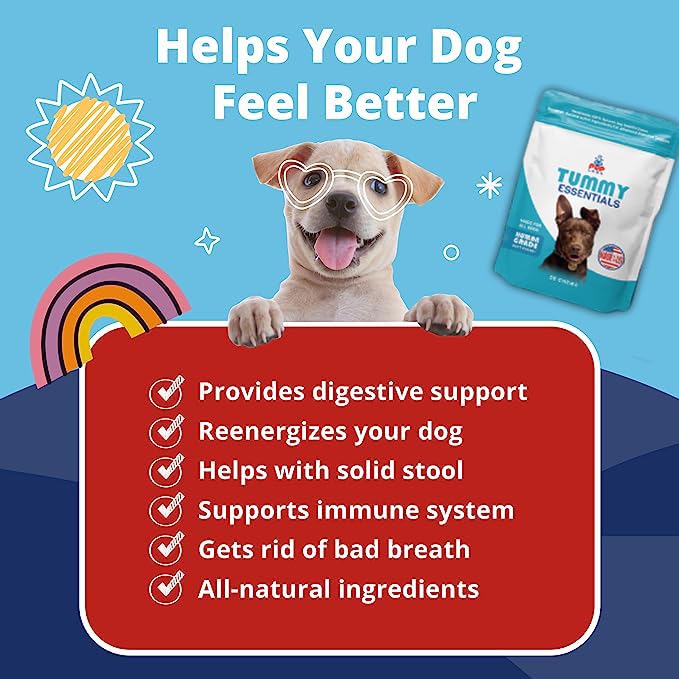 Tummy Essentials Probiotics for Dogs - Eliminate Digestive Dysfunction - Supports Gut Health - Dog Probiotics Support a Happy and Active Life - Made for All Dogs and in The USA, 30 Chews Bag - PawsPlanet Australia