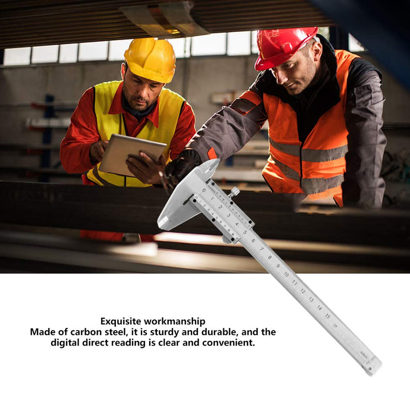 Vernier Caliper, Carbon Steel 150mm Measuring Range Vernier Caliper for Measuring Length, Depth, Thickness, Inner and Outer Diameter of Cylinders