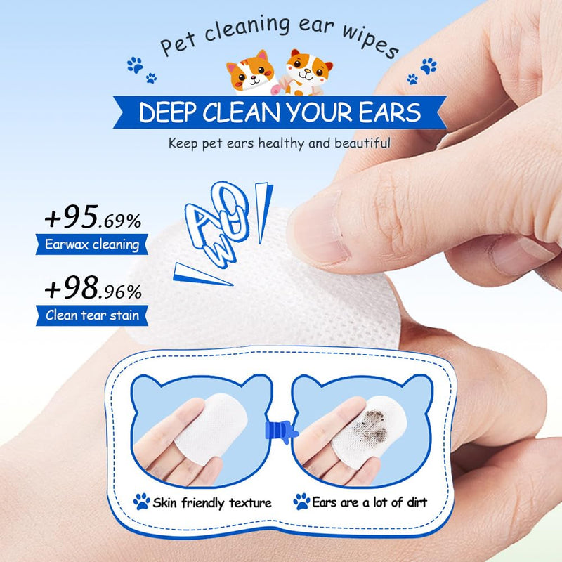 Pet Ear Cleaning Wipes with Salicylic Acid & Chamomile - Gently Remove Ear Wax & Dirt for Dogs & Cats, Helps Clean & Deodorize, Safe for Puppies & Kittens, Pack of 2