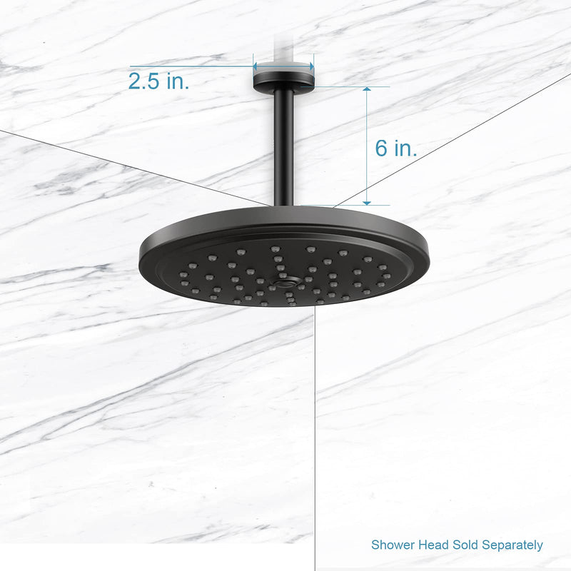 OFFO Shower Arm with Flange, 6 Inches Ceiling Mount Replacement Rain Shower Head Straight Arm Ceiling-Mounted For Fixed Shower Head & High Pressure Rain, Matte Black 6 Inch