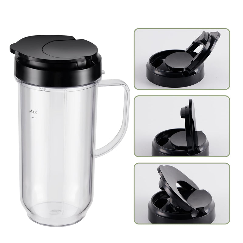 4-piece Tall 22oz Mug Cups with Flip-Top To-Go Lids Replacement Parts Compatible with 250W Magic Bullet Blender Cups MB1001