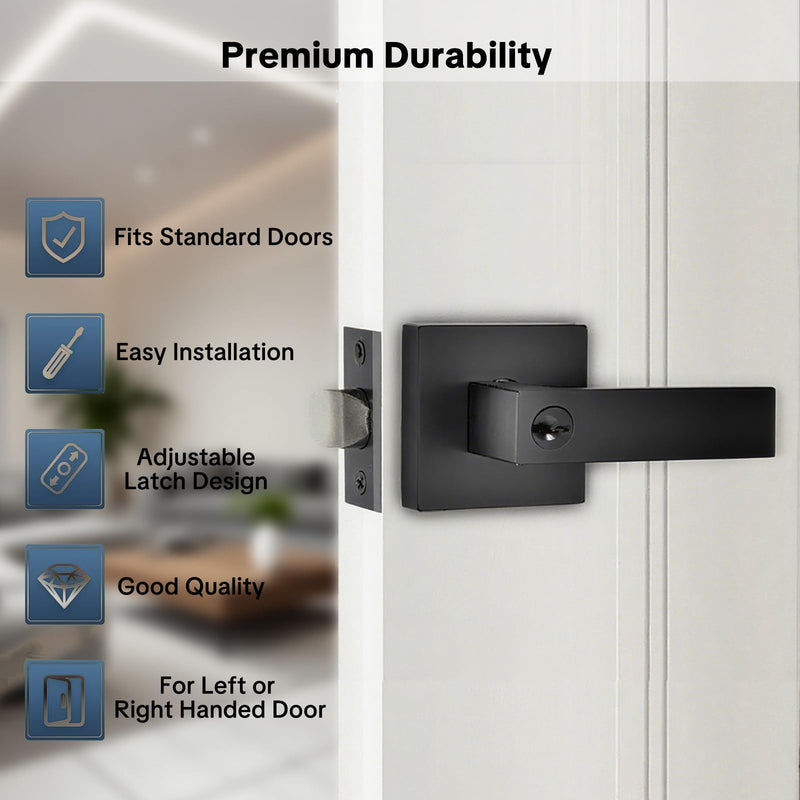 Jbox Keyed Entry Door Knob with Lock – Heavy Duty Exterior & Interior Door Lock Set, Secure Front Door Knob for Home & Commercial Use, Satin Nickel Finish, Square Design, Easy to Install (1 Pack)