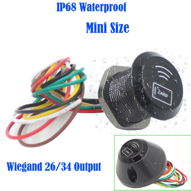Mini RFID Proximity Card Reader IP68 Waterproof 125Khz EM Card Reader for Access Control System wiegand26/34 Output,No Relay/No User Capacity