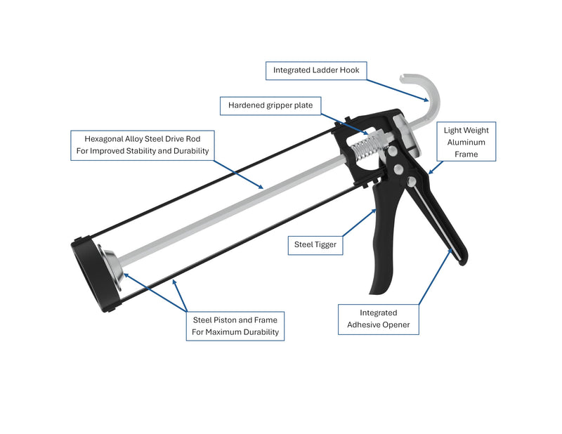 107 Series Manual Caulking Gun -10 oz Cartridge Dispenser, 7:1 Thrust Ratio, Lightweight 1.20 lbs No Drip Hand Operated Sealant & Adhesive Applicator - Professional Contractors DIY Projects