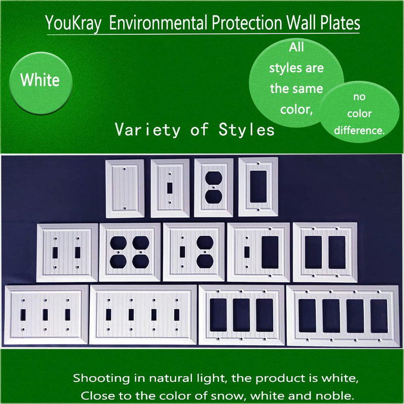 Pure White Classic Beadboard Wall Plates,Light Switch Covers,Electrical Outlet Covers, Switch Plates of Various Combination, Nature Bamboo Fiber Wall plate (1 Gang Duplex 4 Pack) 1 Gang Duplex 4 Pack
