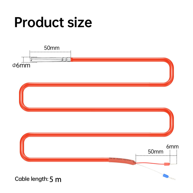 Diymore 2 PCS 5M PT1000 Temperature Sensor, Silicone Cable, Stainless Steel Probe, -122°F~356°F, High-Precision Platinum Resistance Thermometer