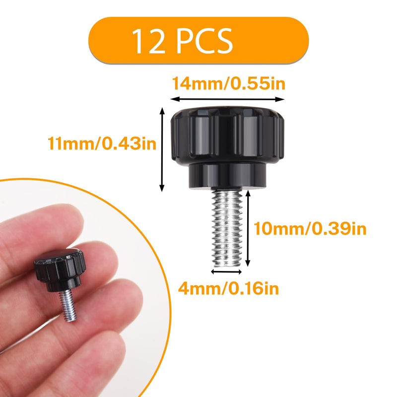 12 Pcs M4 x 10mm Threaded Knurled Thumbscrew, Monitor Screws Vesa Mount Screws Carbon Steel Clamping Knobs Grip Thumb Screw Mounting Thumb Screw