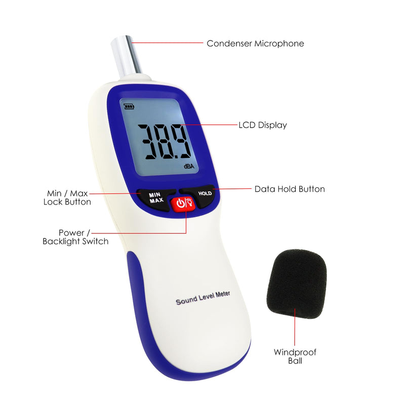 Decibel Meter with Data Logging, Sound Decibel Meter Bluetooth, Compatible with Smartphone for App Data Recording, 30dB to 130dB Sound Level Meter Portable SPL Meter for Home, Classroom, Factory