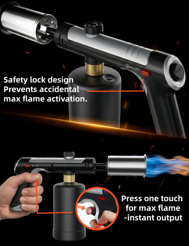 Propane Torch Gun,Weed Torch Propane Burner & Flame Thrower Gun, Cooking Torch Lighter with Safety Lock for Cooking, BBQ, Grill, Welding, Charcoal Lighting (Tank Not Included) Black