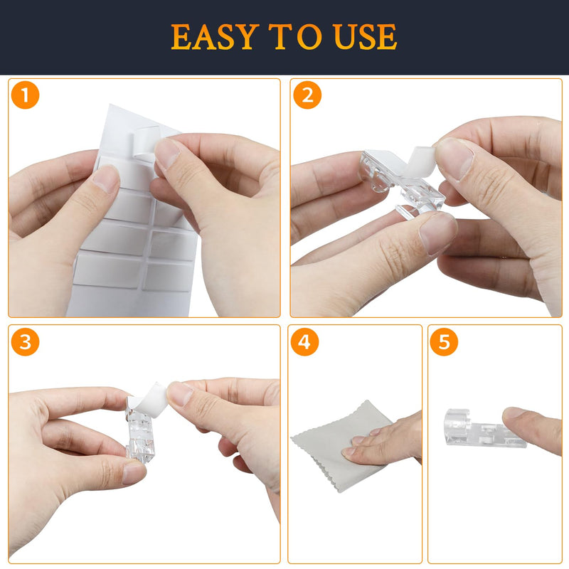 SOULWIT 50 Pcs Self Adhesive Cable Management Clips, Cable Organizers Sticky Wire Clips Cord Holder for TV PC Laptop Ethernet Cable Desktop Home Office (Transparent) Transparent