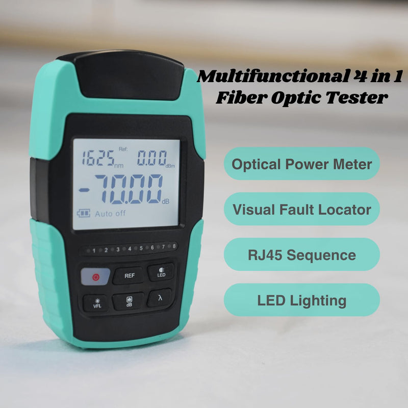 TM530 4-in-1 Fiber Optic Tester — Optical Power Meter -70~+10 dBm, 10km VFL Visual Fault Locator, RJ45 Cable Tester & LED Light, Rechargeable, FC/SC/ST Fiber Light Meter