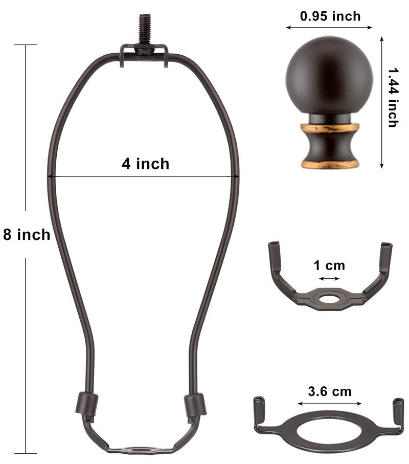 Bronze Lamp Harp with Lamp Finials - 8 Inch, 2 Set Lamp Shade Holder with 3/8 Standard Saddle, E26 Light Base UNO Fitter Adapter, Lamp Shade Harp for Table and Floor Lamps, Lamp Accessories and Parts Bronze