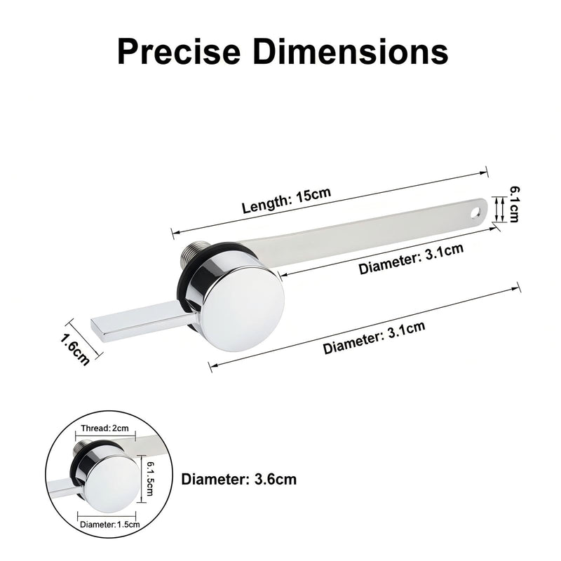 Side Mount Toilet Flush Handle, Chrome Zinc Alloy Lever, Long Arm Ergonomic | LEAK-PROOF GASKET — high-elasticity rubber gasket seals tank wall tight; prevents leaks without over-tightening the nut.