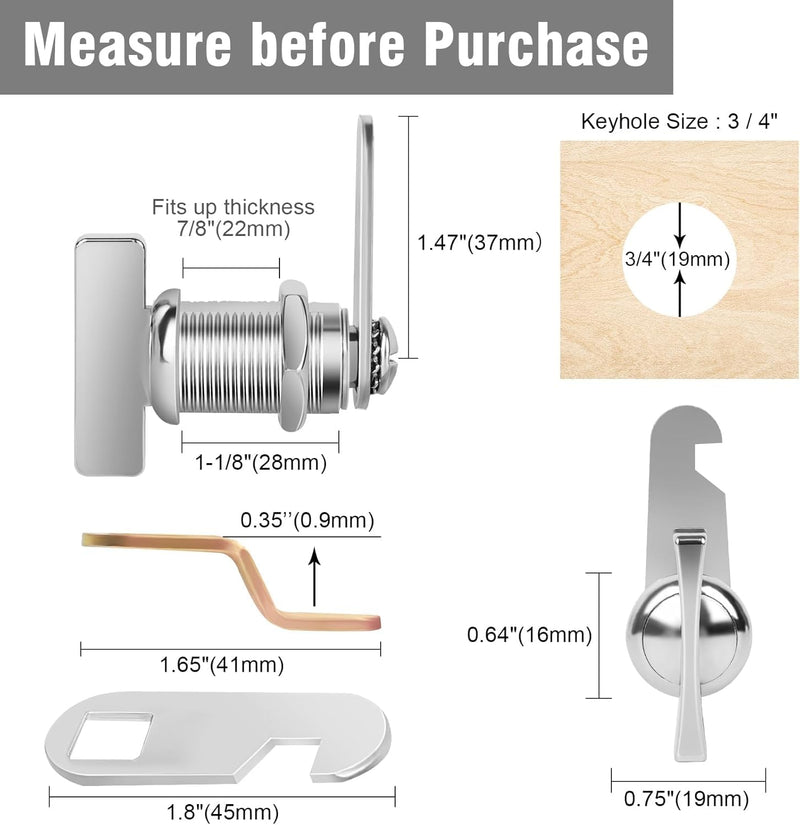 Cabinet Cam Locks 1-1/8” Thumb Operated, 10PCS RV Locks for Storage Door, Compartment Door, Keyless Non-Locking Fits on Camper, Vehicles, Files Drawers (1-1/8 Inch 10Pcs) 1-1/8 Inch 10Pcs
