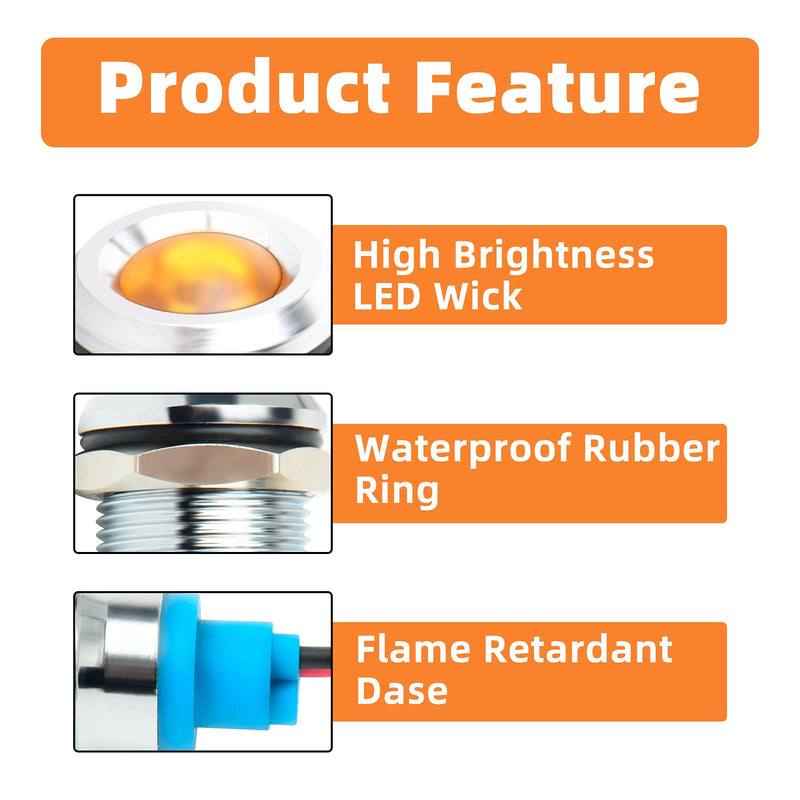 GASHER 110V/24V/12V 20mA Energy Saving Indicator Light Mounting Hole Size 12mm(1/2 inch) Green Yellow Red Blue White 5 PCS（110V） 12MM（110V） colorful