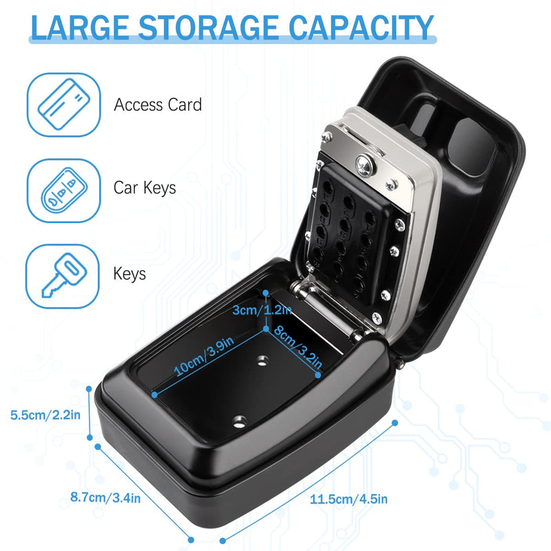 HUANLANG Key Lock Box for Outside Wall Mount 12-Digit Combination Lock Box Outdoor Spare Key Hider Waterproof Security Lockbox Large Capacity Key Box for Realtors Home Garage Office Wall Mounted-Grey