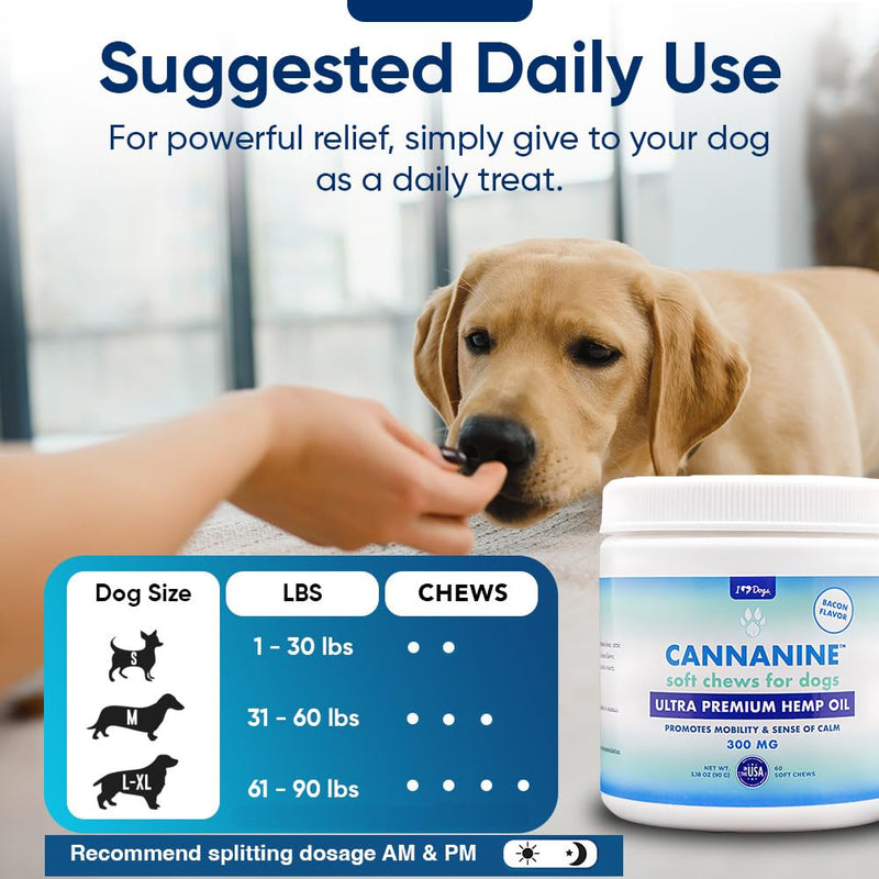 iHeartDogs Hemp Calming & Mobility Chews for Dogs - Dog Anxiety Relief Bites with Hemp - Bacon Flavored Dog Calming Treats for Anxiety, Stress, & Joint Movement - PawsPlanet Australia