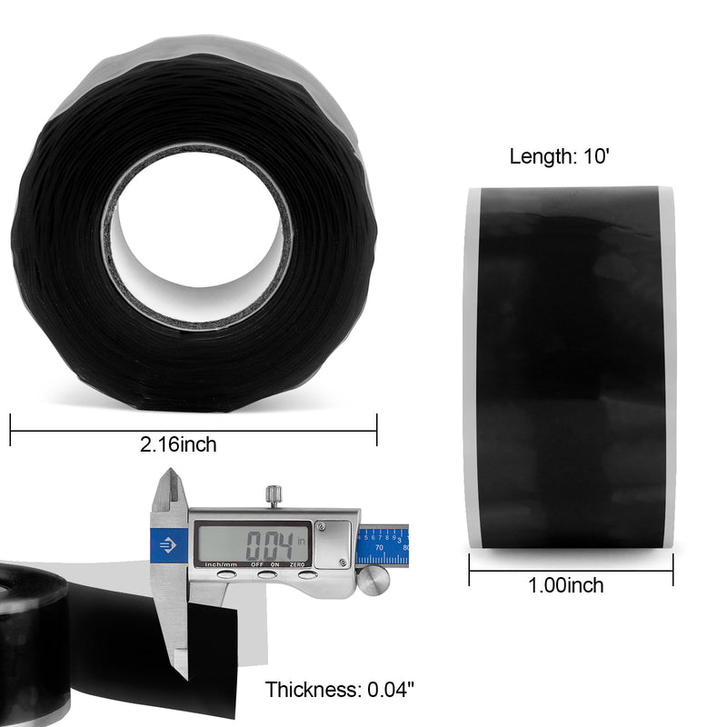1 Inch x 5 FT Black Self-Fusing Silicone, Thickness 1mm Hose Repair Tape, Heavy Duty and Leak Proof Rubber Hose Tape, Pipe for Water - Black 1mm (Thickness)