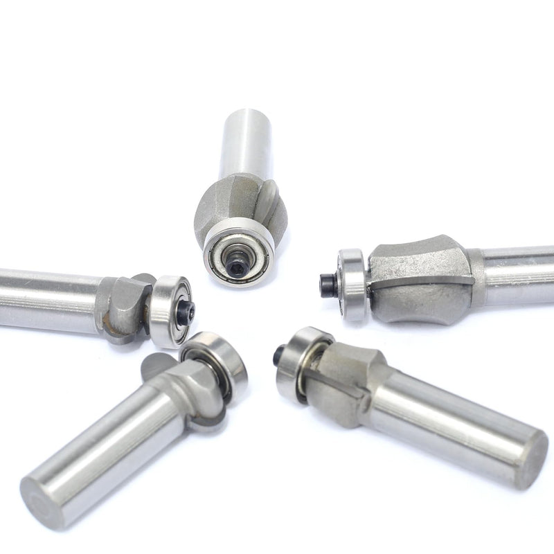 5Pcs Edging Fluting Bits Set,1/2" Shank, Concave Sunk Bead Router Bits Radius R4mm,R5mm,R5mm,R11.3mm,and R13.6mm,Bearing Guided Decorative Edge Bits for Wood Profiling,Molding 1/2"x 5pcs