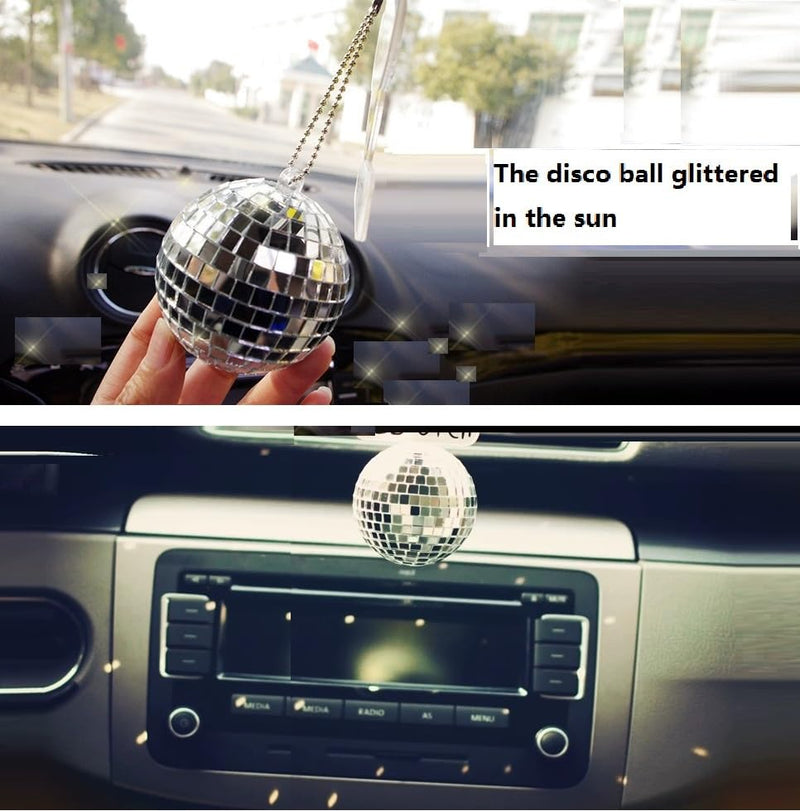 Disco Ball Car Accessory,Mirror Disco Ball Hanging,Car Disco Ball,Disco Car Charm, Rear View Mirror Hanging Accessories (Silver(1.9inch)) Silver(1.9inch)