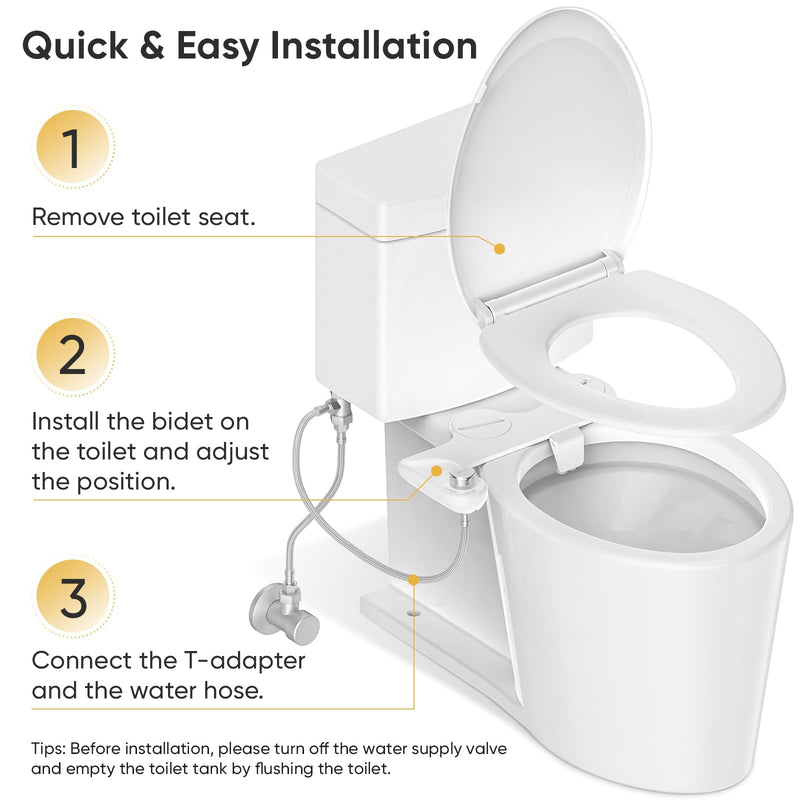 LEIVI Bidet Attachment for Toilet, Ultra-Slim Bidets for Existing Toilets with Dual Nozzle, Hygienic Toilet Bidet, Fresh Cold Water Sprayer, Adjustable Water Pressure Silver