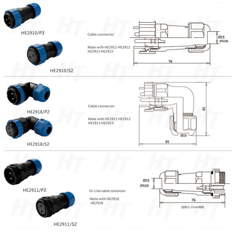 HangTon HE29 5 Pin Waterproof Connector Angled Plastic Threaded Outdoor Industrial Electrical Power 25Amp Circular Male Female Wire Cable Plug + Panel Socket (5 pin) - NewNest Australia