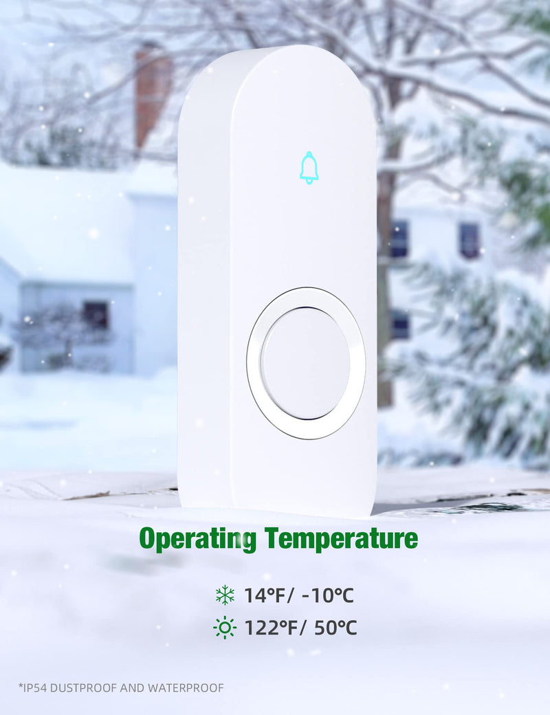 AIDA Lighted Wireless Doorbell for Home, Waterproof Battery Doorbell Wireless 1,000ft Range, 5 Volume Levels with 58 Doorbell Chimes & LED Flash (White, Doorbell with 2 Buttons & 1 Receiver) White