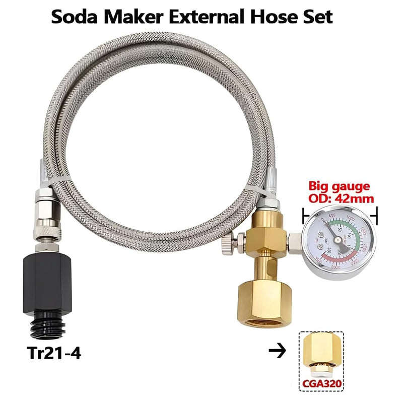 Upgraded Soda Machine Co2 Adapter Stainless Steel Hose with Larger Pressure Gauge, CGA320 Co2 Tank Direct Hose Adapter to Jet/One Touch/Fizzi/Aqua Fizz Soda Water Machine (60 inch)