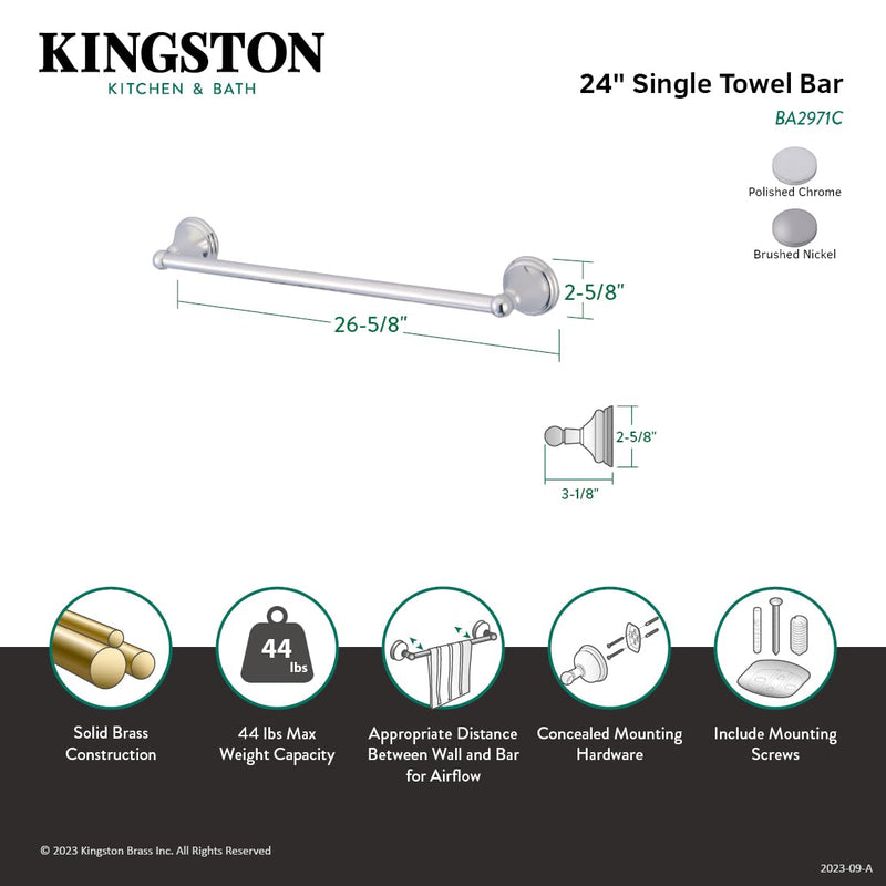 Kingston Brass BA2971C Governor -Towel Bar, 24" Length, Polished Chrome