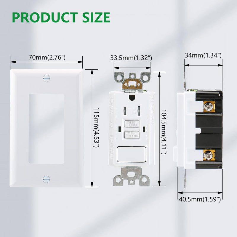GFCI Outlet,Tamper Resistant GFCI Receptacle with Combination Switch,ETL Listed,Back &Side Wire,White (TR15Amp) TR15Amp