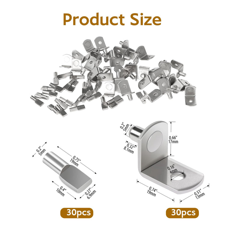 60Pcs Cabinet Shelf Pegs, Shelf Support Pegs for Shelves, 5mm Shelf Brackets Holders Pegs, Nickel Plated Shelf Clips for Wood Shelving Kitchen Cupboard Bookshelf Furniture Closet Shelf Pegs & Pins
