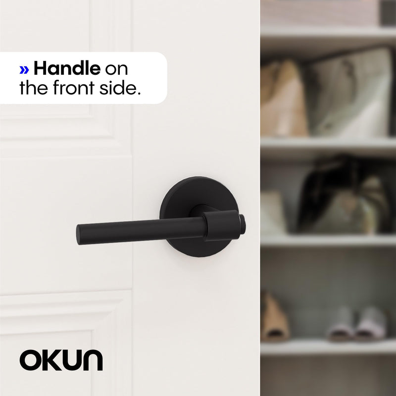Okun Zen Dummy Door Handle – 2 Pack, Reversible, Non-Turning Lever for Closet, Pantry, or Hallway Doors – Matte Black Finish