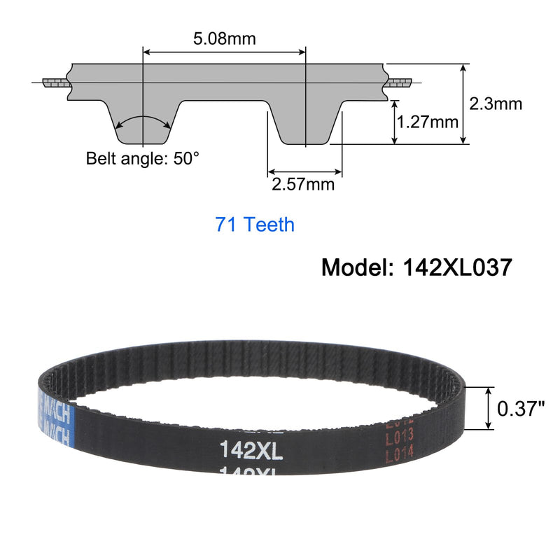 uxcell 2pcs 142XL 037 Timing Belt 71 Teeth Rubber Geared Cogged Belt, 0.37" Width, 0.20" Pitch Mechanical Replacement Belts 142XL037