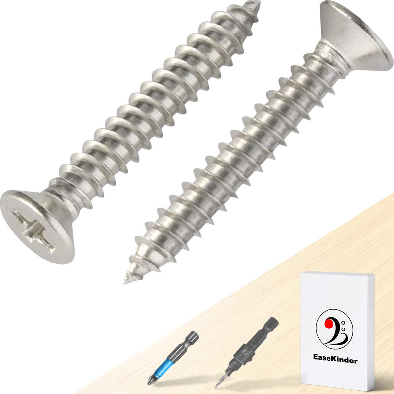 Wood Screws - 120PCS Flat Head Phillips Screws, 304 Stainless Steel Screw with Adjustable Wood Countersink Kit (#6 x 1) #6 x 1"