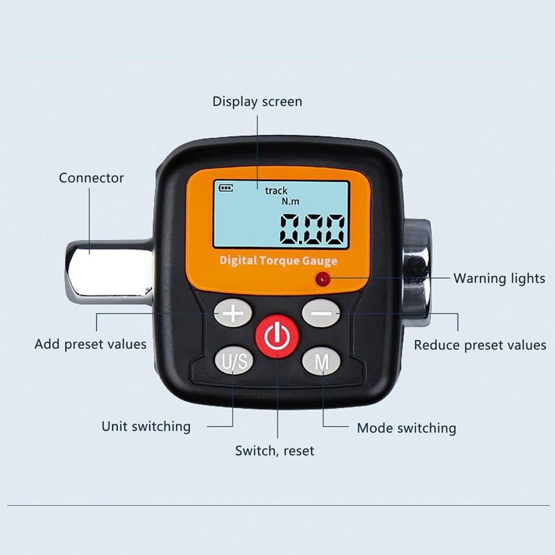 Digital Gauge, High Precision 1/2 6 to 200N.m Meter Wrench Adapter with Backlit Display, Light Reminder, Electronic Wrench Adapter for Work